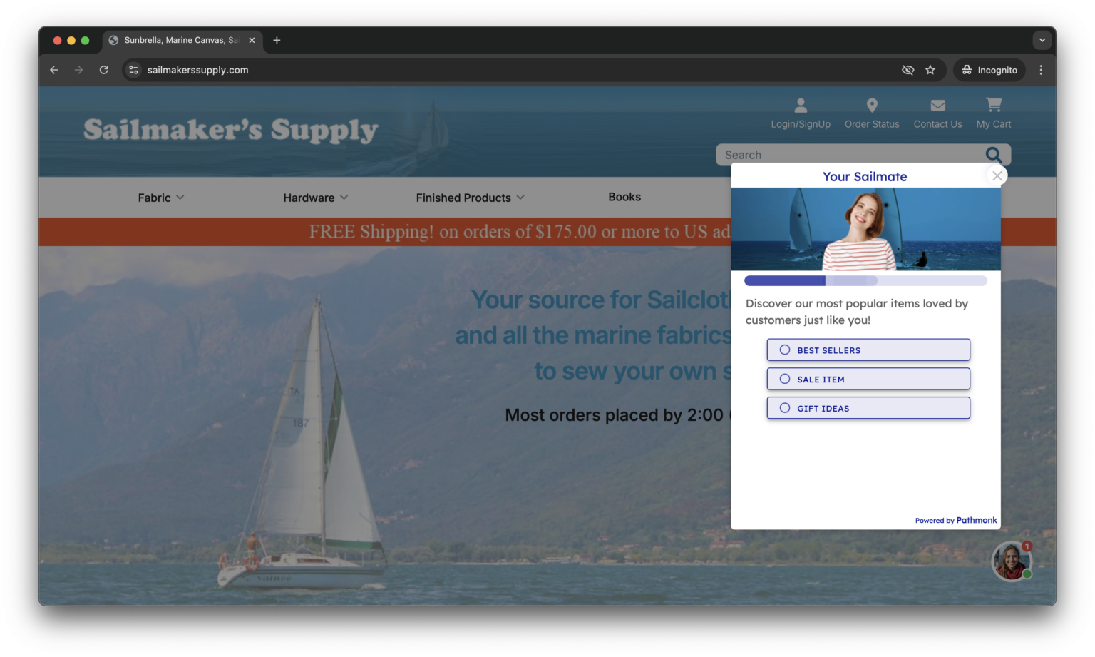 Interactive qualification funnel on the Sailmaker's Supply website