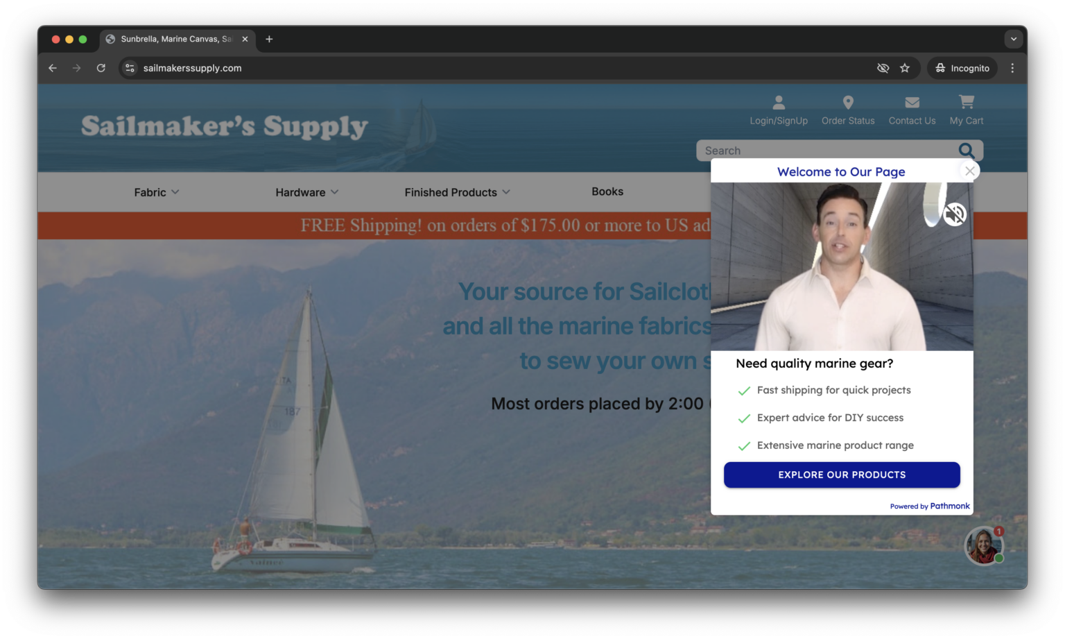 Awareness-stage brand video microexperience on the Sailmaker's Supply website