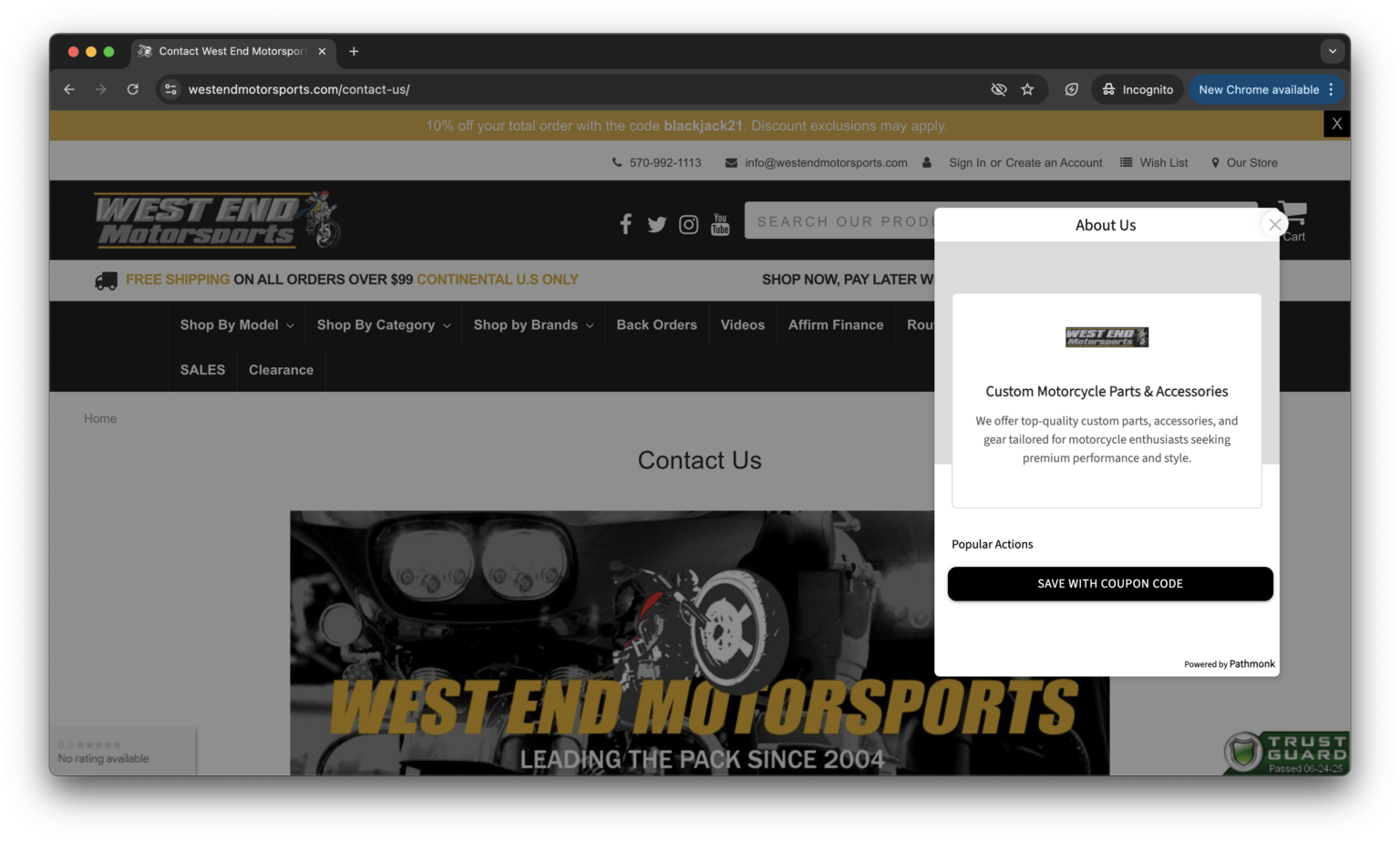 Decision-stage product-matching microexperience on the WestEnd Motorsports website
