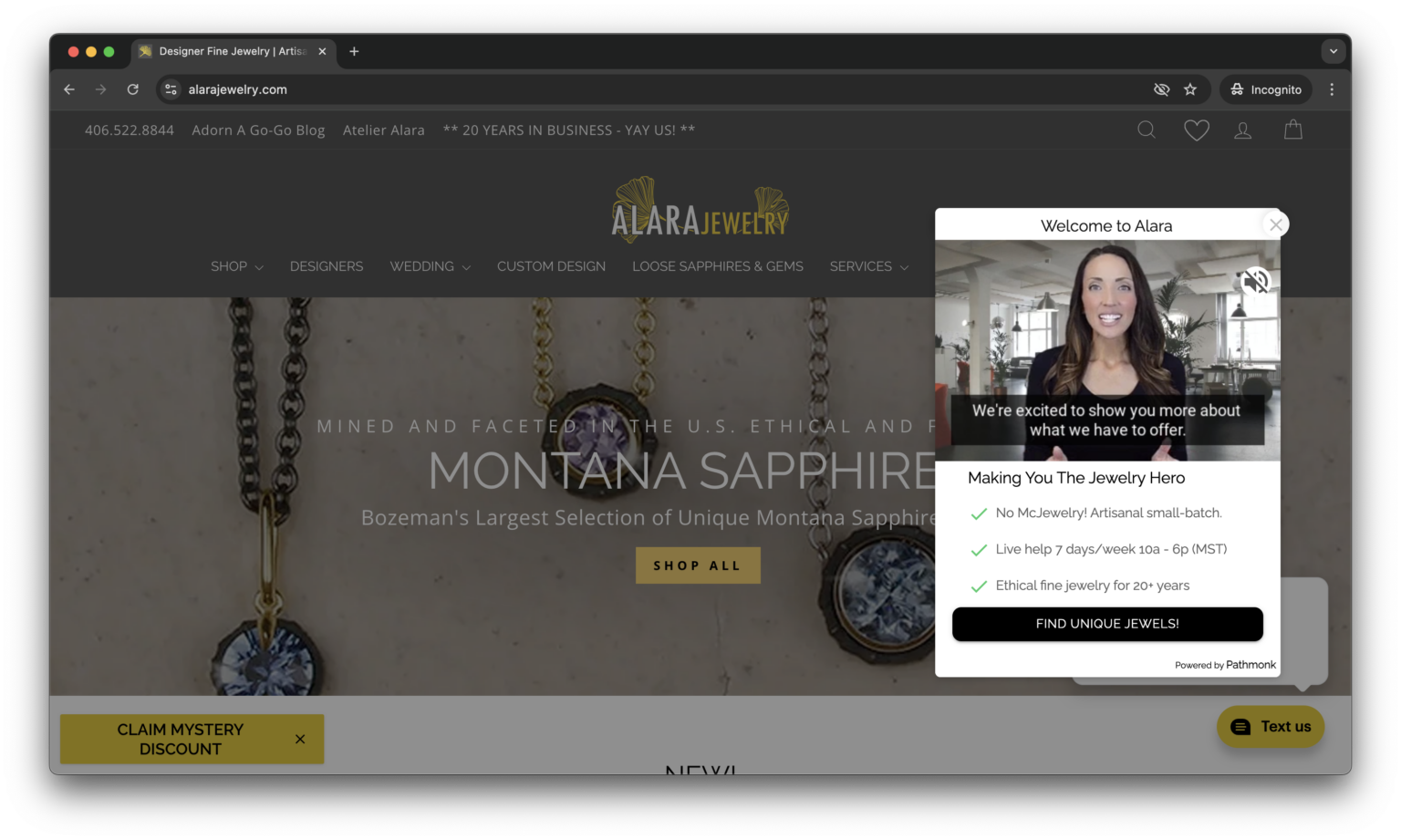 Awareness-stage brand video microexperience on the Alara Jewelry website