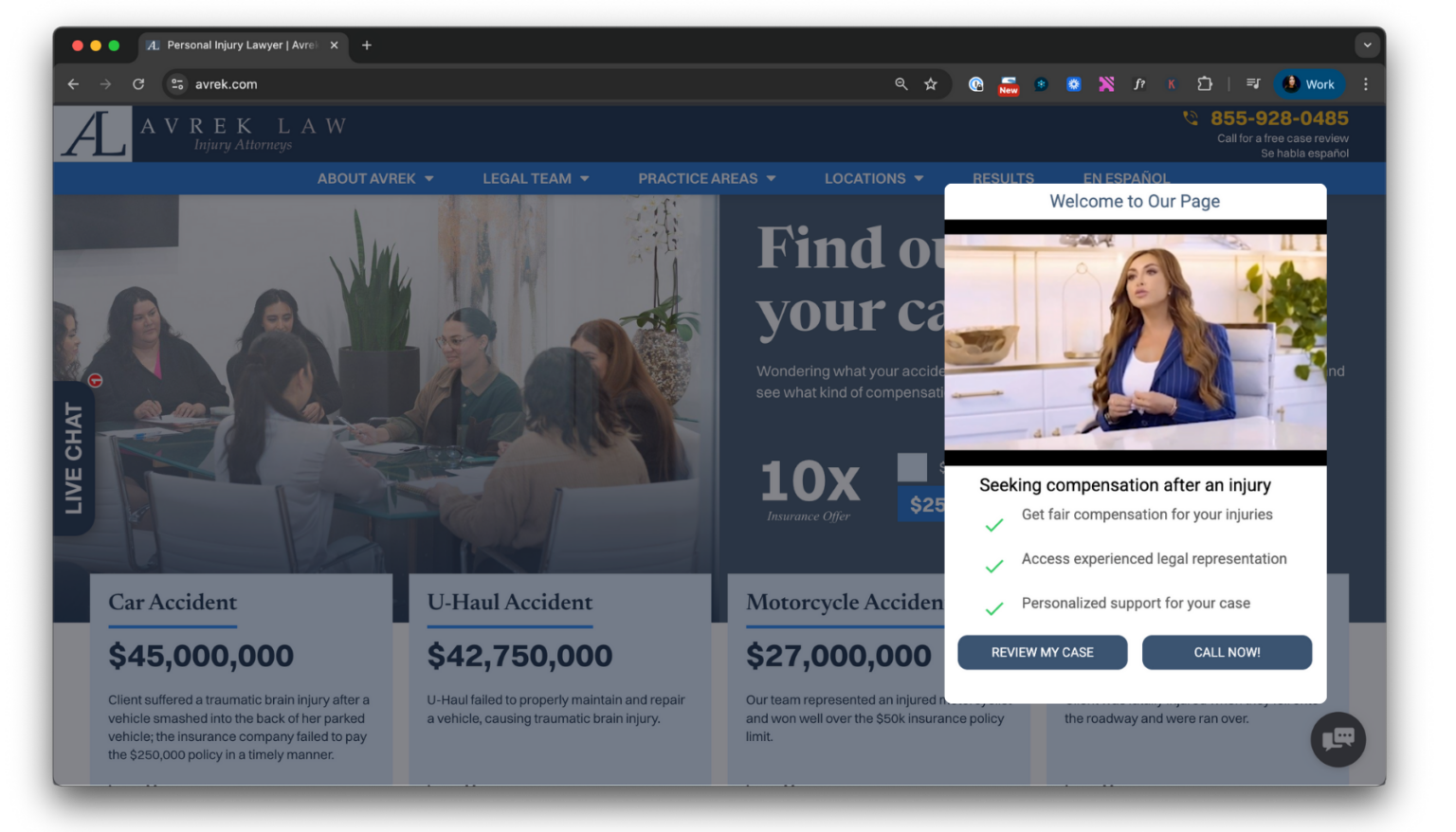 Founder introduction video microexperience on the Avrek Law Firm website