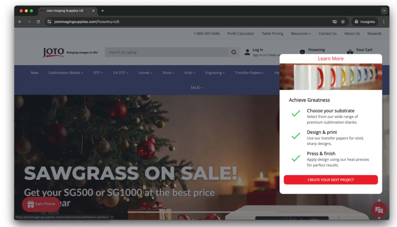 Intent-based Pathmonk microexperience on the Joto Imaging Supplies website