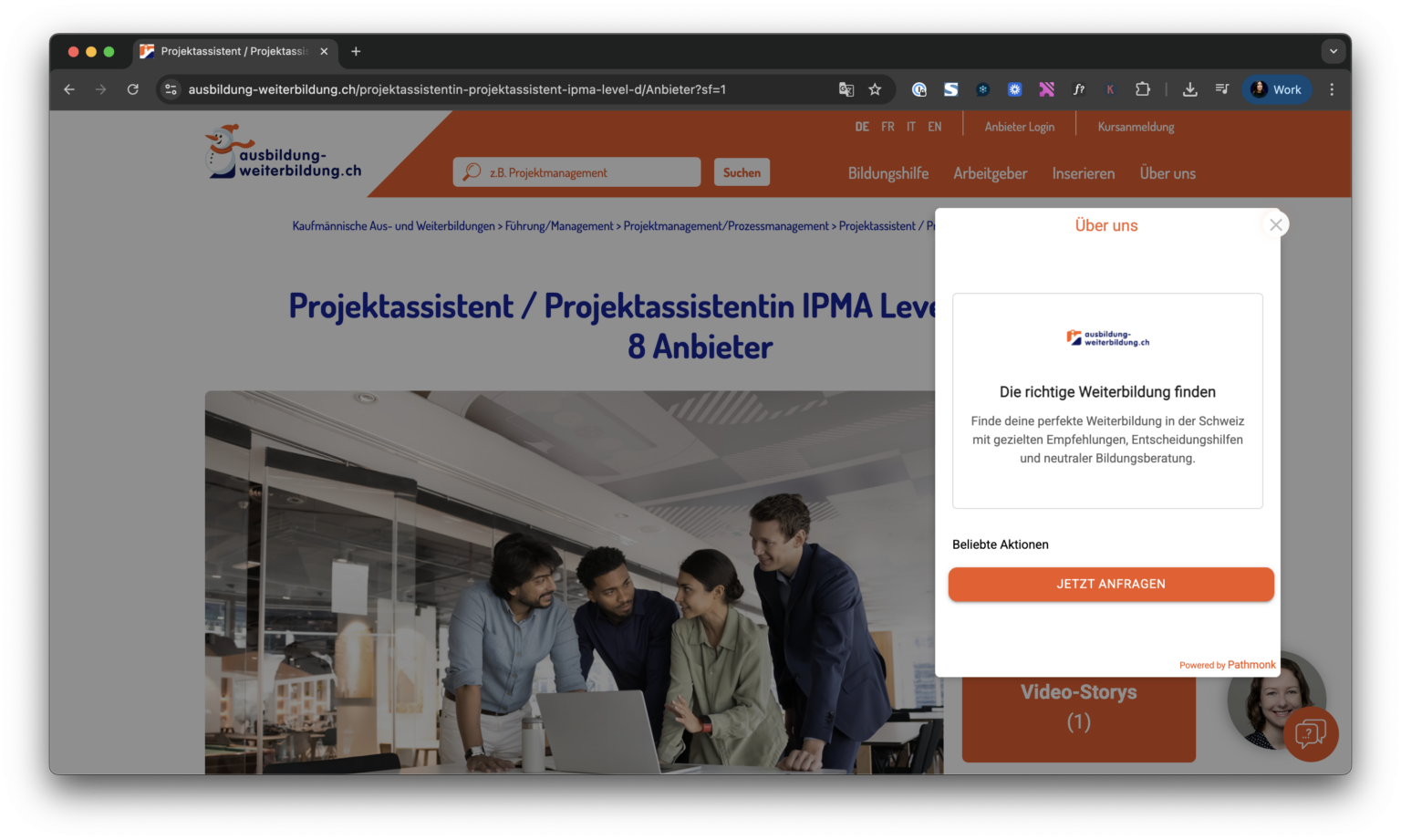 Brand-trust microexperience on the Ausbildung-Weiterbildung website