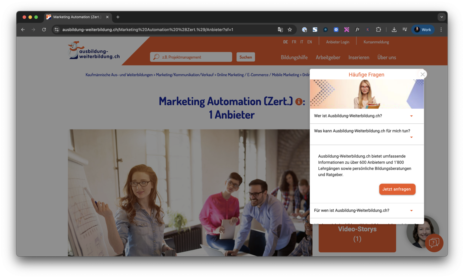 FAQ microexperience on the Ausbildung-Weiterbildung website