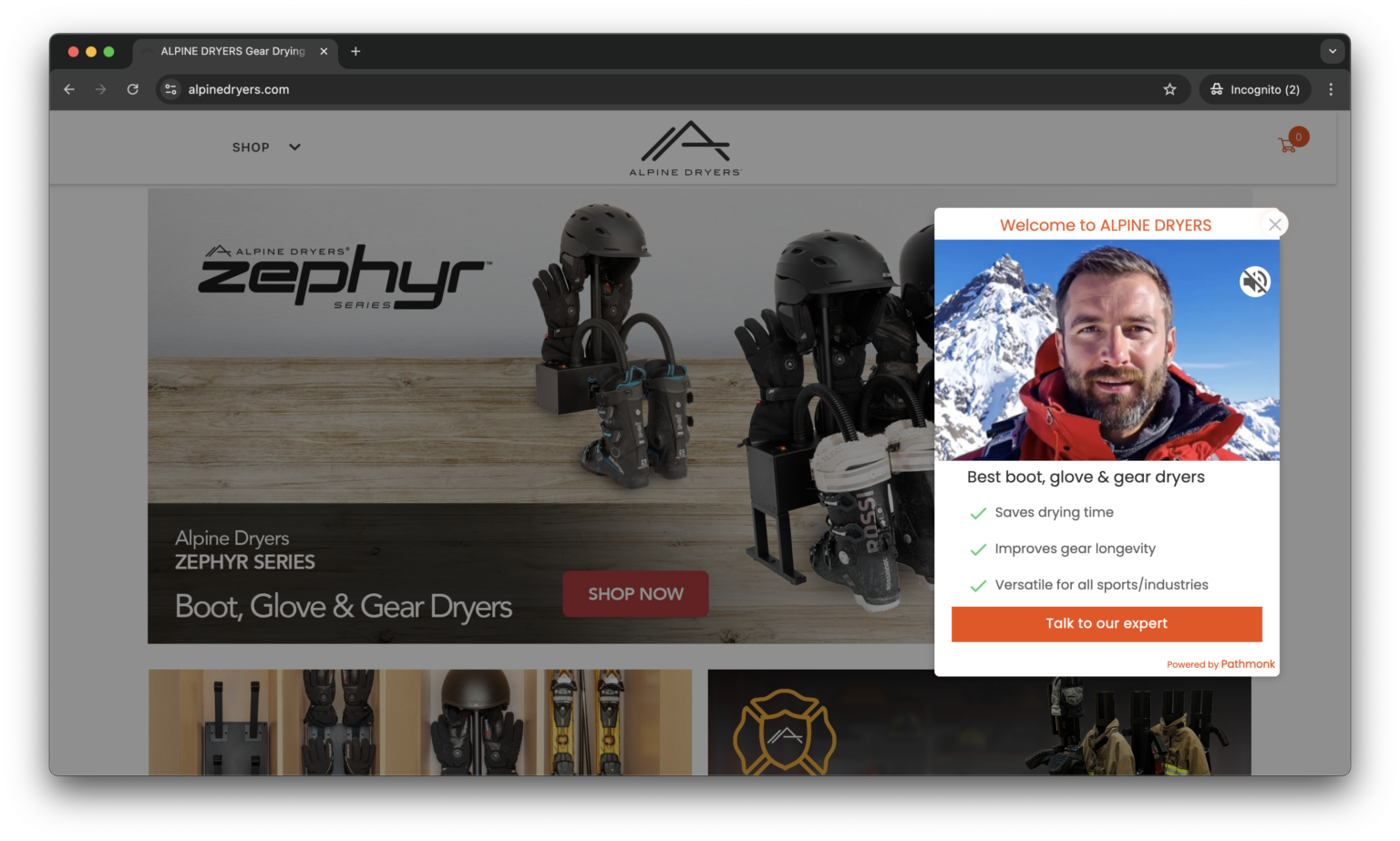 Educational video microexperience on the Alpine Dryers website