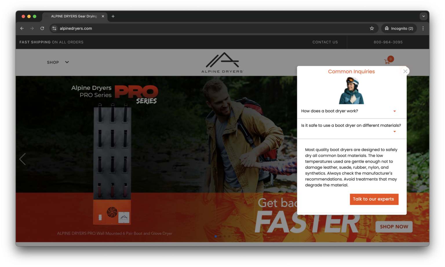 FAQ microexperience on the Alpine Dryers website