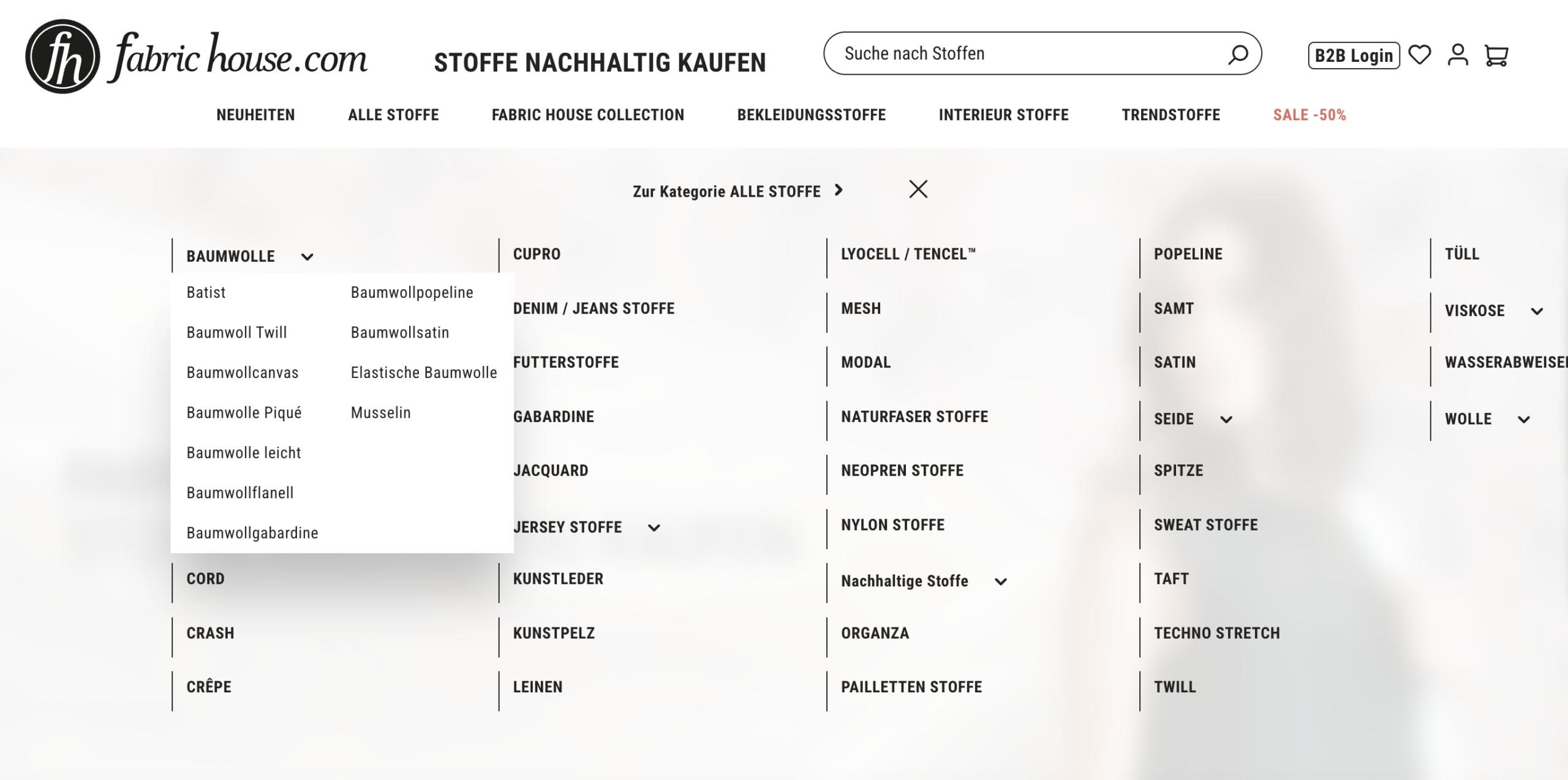 Fabric House catalog navigation