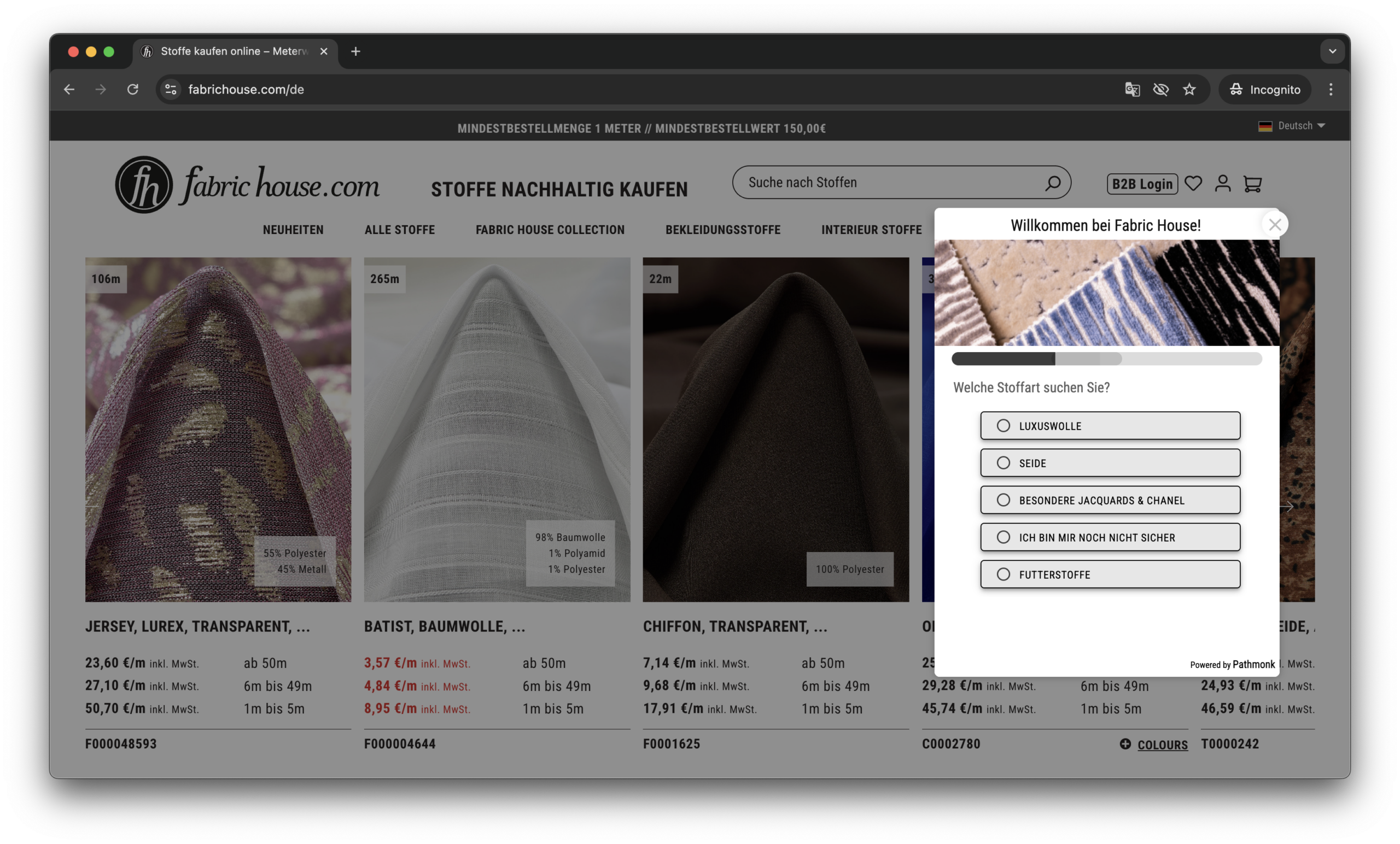 The Product Selector on fabrichouse.com