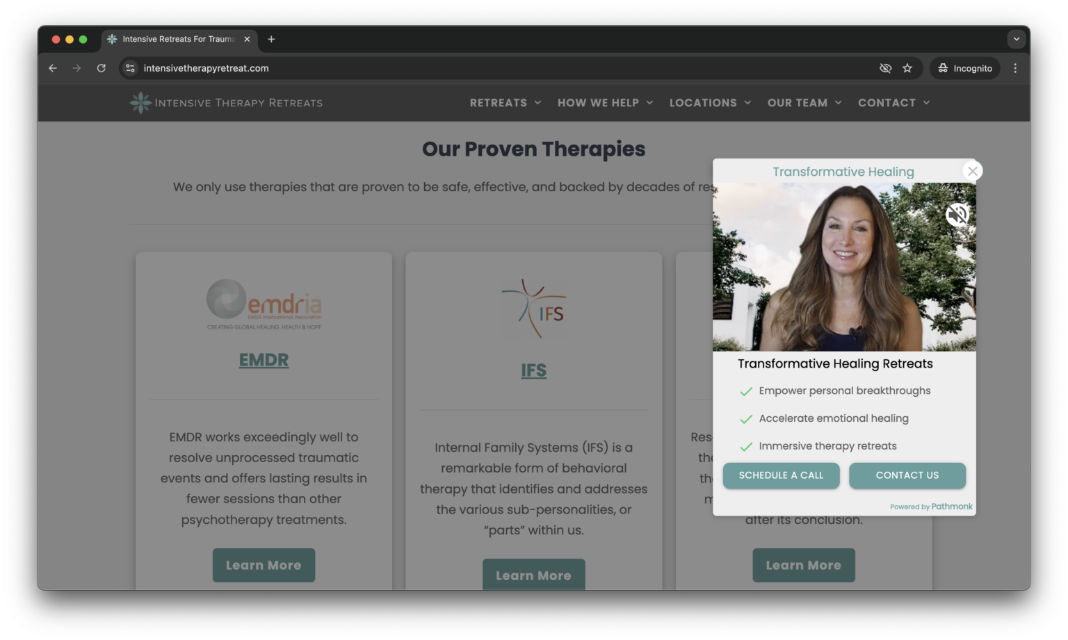 Introductory video microexperience on the Intensive Therapy Retreats website