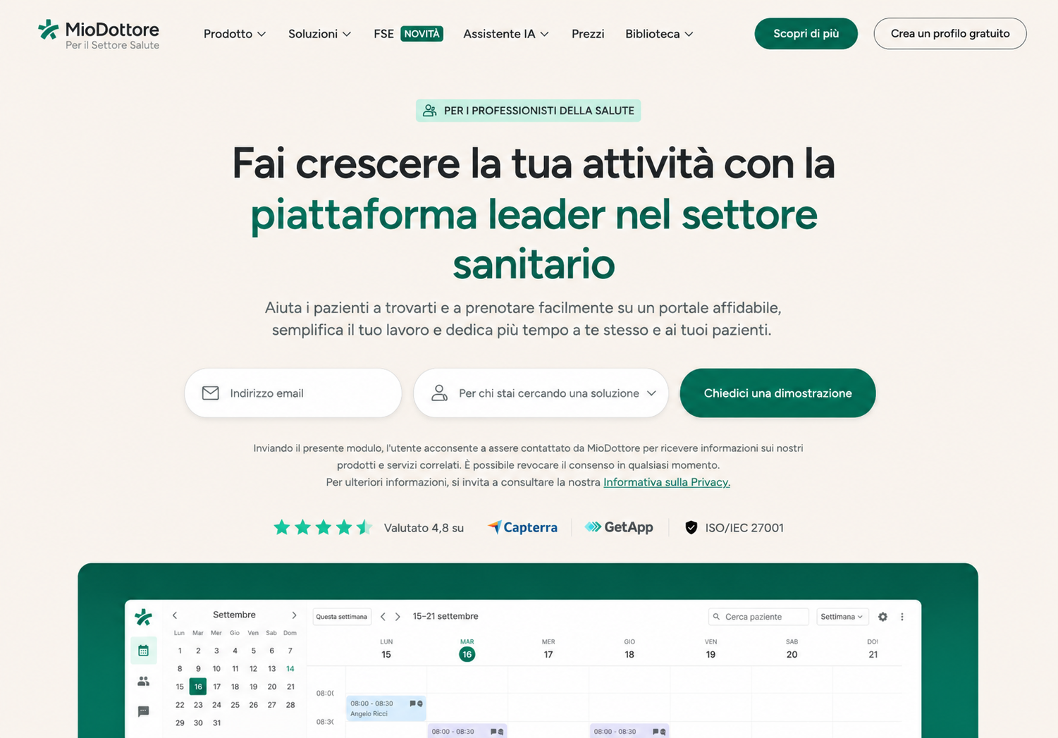 Doctoralia healthcare B2B platform website screenshot showing doctor and hospital signup pages