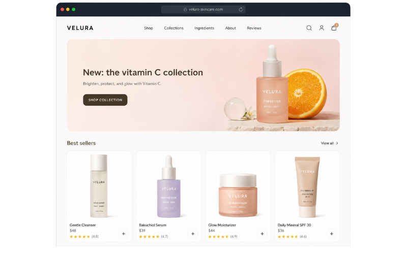 Velura skincare website