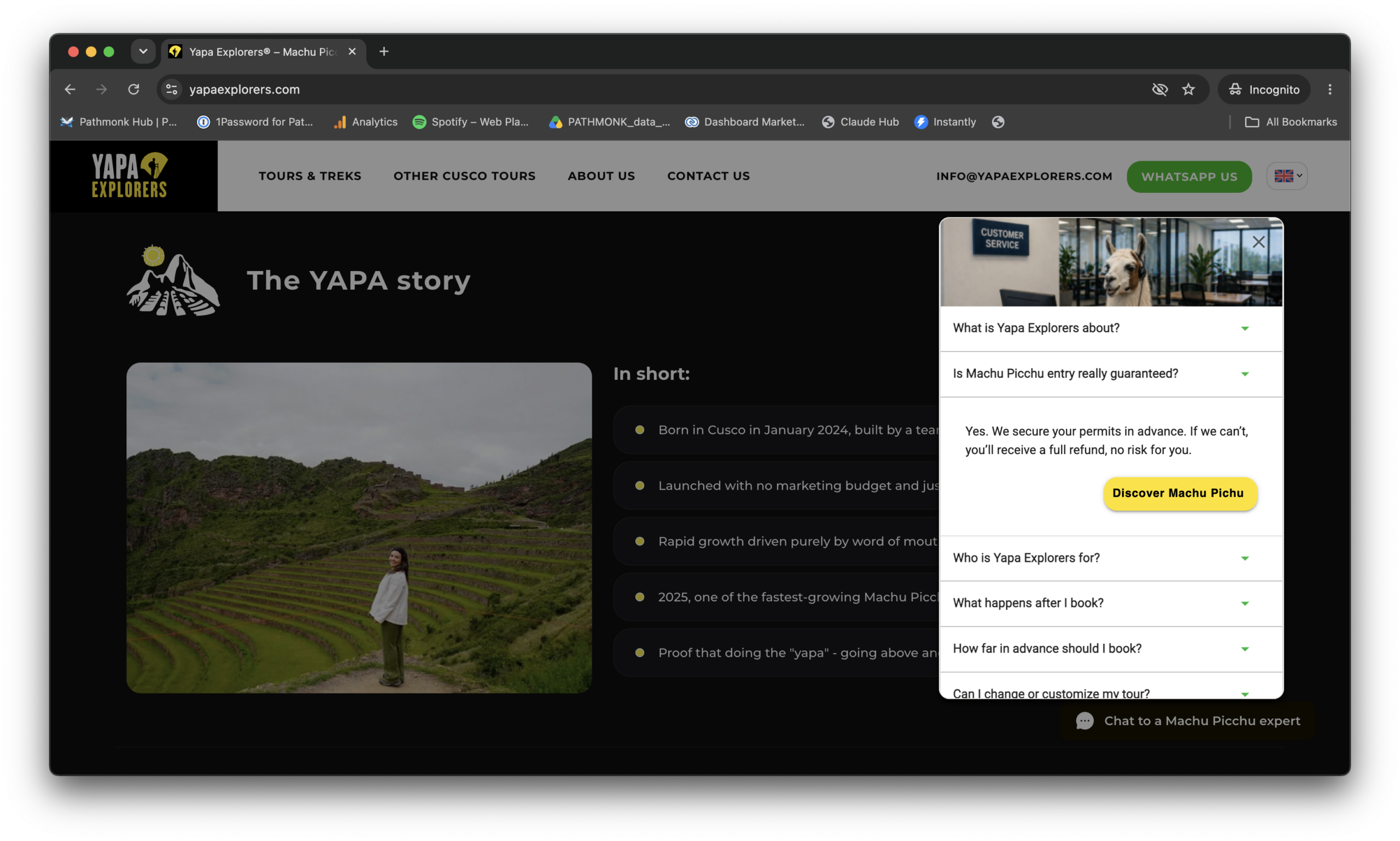 FAQ microexperience on the Yapa Explorers website