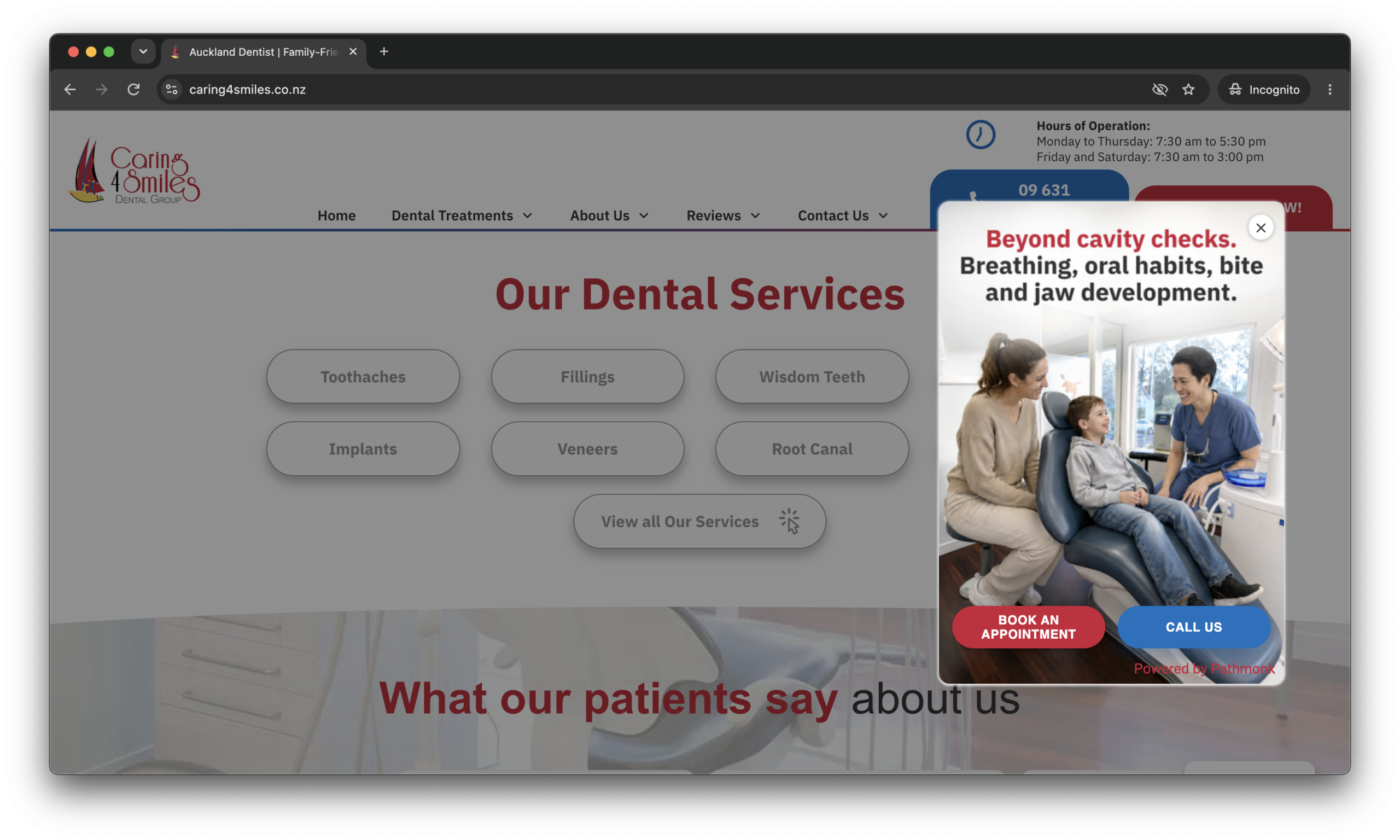 A microexperience for parents on the Caring 4 Smiles website